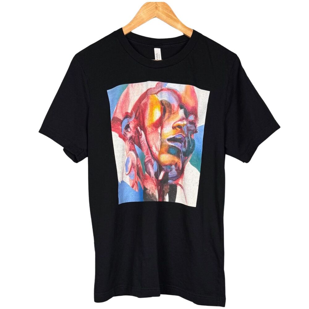 USA Strong Unisex Graphic Tee Vibrant Multicolor Portrait Art Large Black Multi